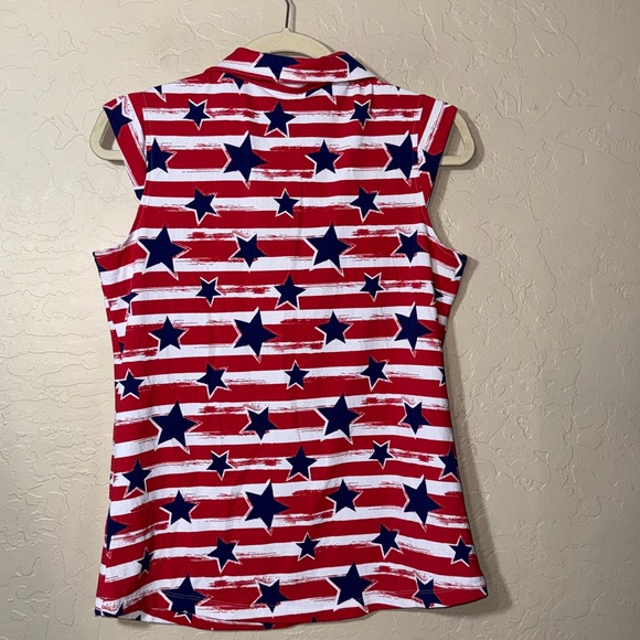 IBKÜL Americana II Sleeveless Zip Polo Golf Top star and stripe print size M - Picture 5 of 5